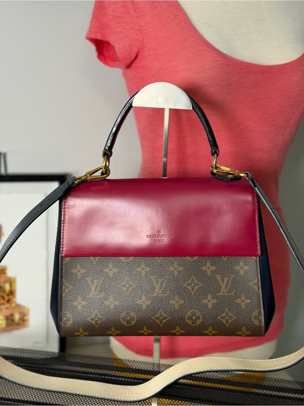 Louis Vuitton Monogram Cluny BB Red Leather Shoulder Bag + COA